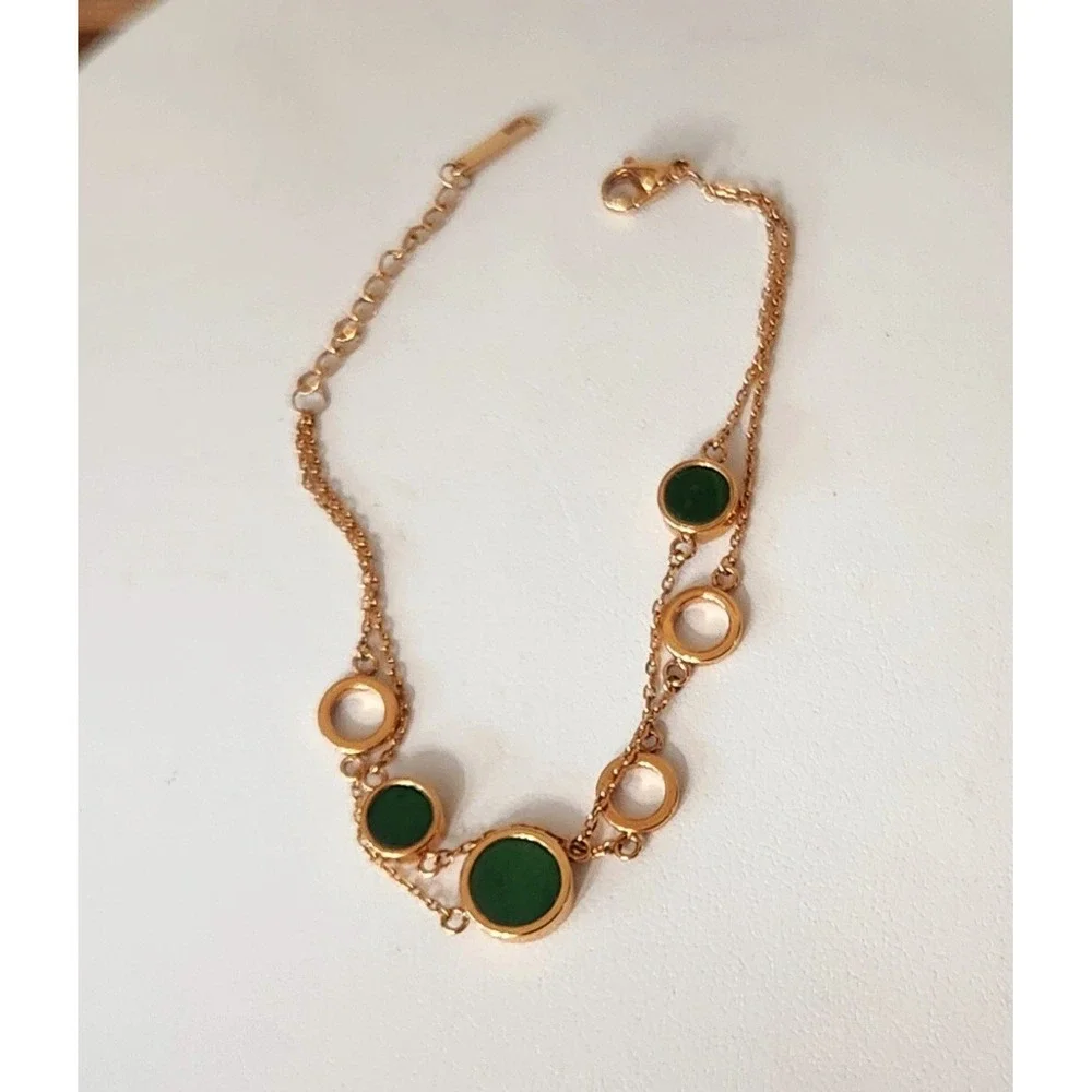 Wear Darling WD Bracelet Stainless Steel Rose Gold Tone Green Gem Accent Women's